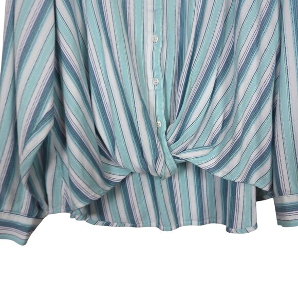 Chico's Striped blue white blouse sz 3 sz 16 with Twist front design Tab Sleeves - Picture 6 of 14
